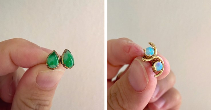 Jade and Opal earrings before resetting